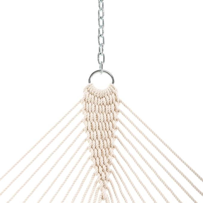 Original Pawleys Island Large Oatmeal DuraCord Rope Hammock – 13 ft. x 55 in., 2-Person, 450 lb Capacity, Oak Spreader Bar, Zinc-Plated Hardware, Handcrafted in the USA