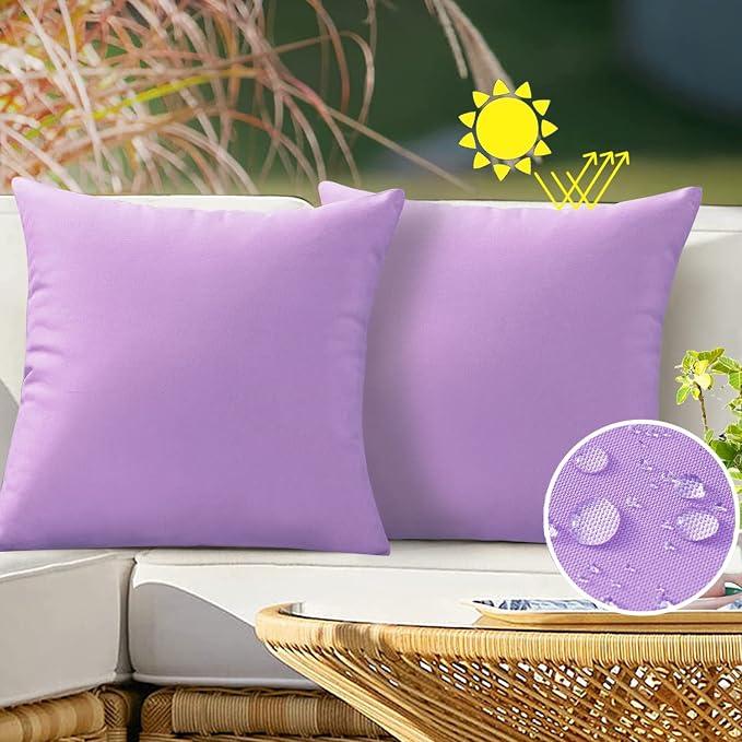 VAKADO Outdoor Waterproof Throw Pillow Covers 26X26 Set of 2 Decorative Purple Patio Furniture Cushion Cases Outside Decor for Couch Garden Bench Porch