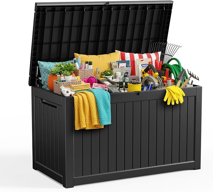 Vixzen 280 Gallon Deck Boxes Outdoor Waterproof, Lockable Storage Box for Patio Cushions Storage Furniture, Garden Tools, Pool Supplies, Weatherproof and UV Resistant (Black, 280 Gallon)