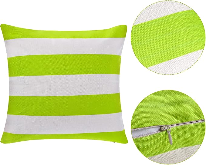 tiggell 2 Pack Waterproof Pillow Covers Outdoor Throw Pillowcases Decorative Garden Cushion Case for Home Garden Patio Couch Balcony Striped (Green & White, 18 * 18 inch)