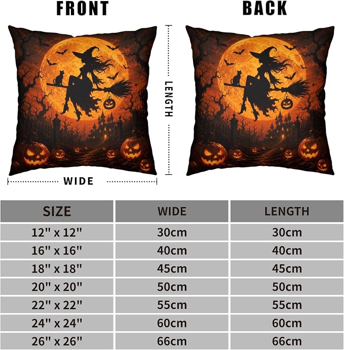 Orange Halloween Pillow Covers 22x22 Set of 2 Spooky Castle Witch Throw Pillow Covers Jack-O-Lantern Pumpkins Decorative Pillowcase for Couch Sofa Indoor Outdoor