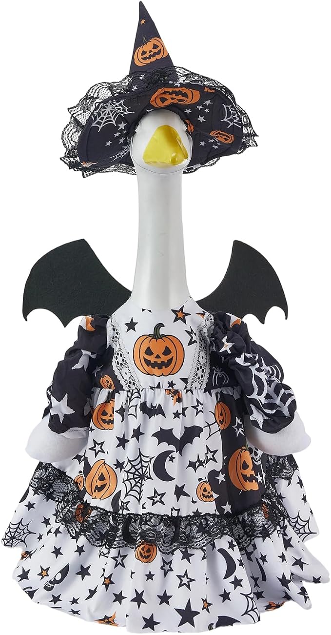 Mtsebmves Pumpkin Wizard Porch Goose Outfit Witch Geese Costume 23-Inch Porch Goose Dress for Yard Lawn Outdoor Garden Patio