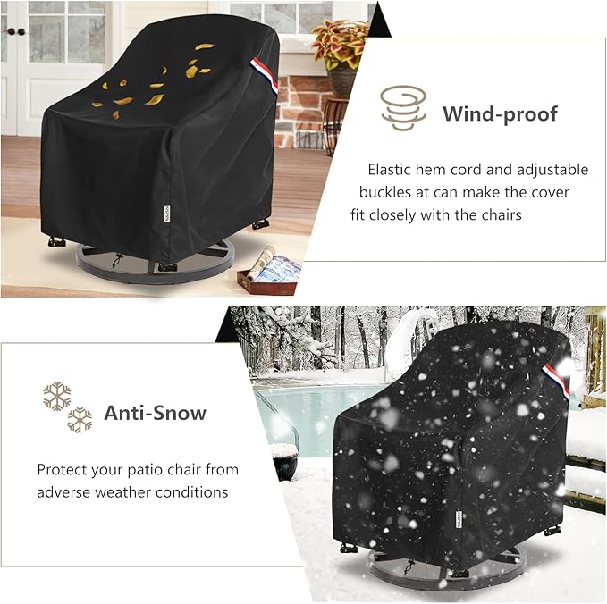 Patio Chair Covers Waterproof Heavy Duty Patio Furniture Covers, 35W x 37D x 36H Inches Swivel Outdoor Chair Cover 2 Pack (Black)