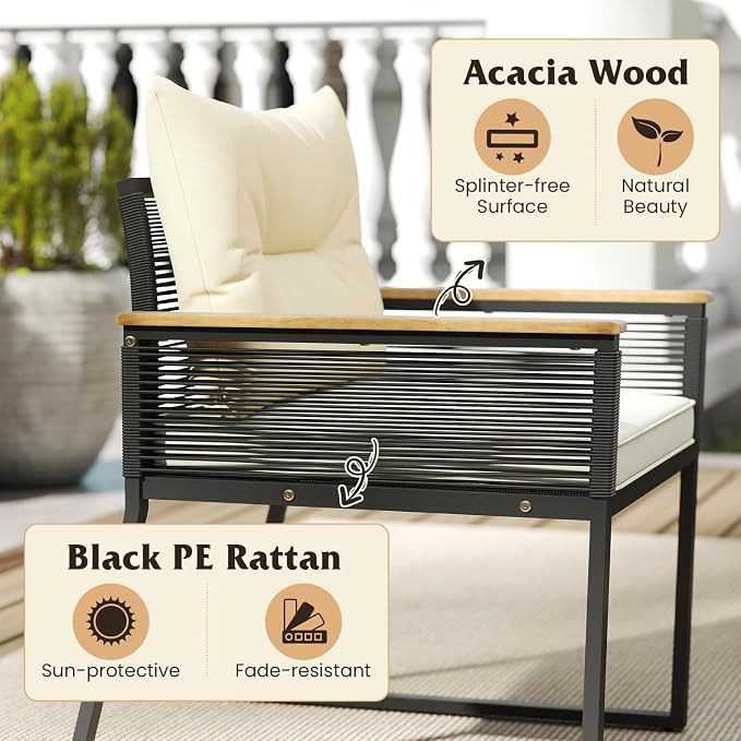 Tangkula 4 Pieces Patio Wicker Furniture Set, Heavy Duty Outdoor Cushioned Conversation Set with Tempered Glass Coffee Table, for Garden, Yard and Poolside (Off White,2)