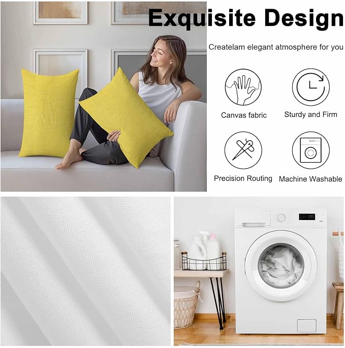 Pack of 2 Waterproof Outdoor Pillow Covers 20x12 Inch Decorative Pillow Covers Yellow Burlap Texture Throw Pillowcases Farmhouse Vintage Yellow Outdoor Cushion Cover for Couch, Patio, Tent