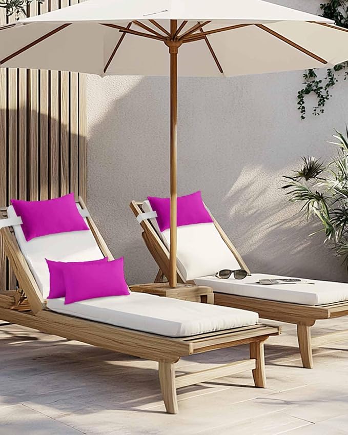 Chaise Lounge Chair Pillow with Strap & Insert Rosy Red Outdoor Recliner Head Pillow Pack of 2 Solid Pink Color Waterproof Headrest Patio Lumbar Pillow for Beach Pool Office Chair 11x16 Inch
