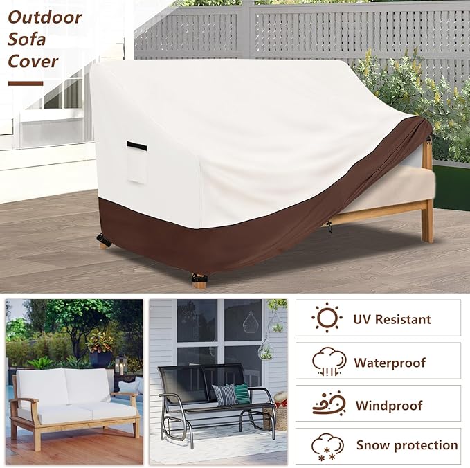 Outdoor Couch Cover,Heavy-Duty Waterproof Outdoor Sofa Cover,All-Weather Patio Furniture Covers for Loveseats & Benches (Beige,Fits 76" W x 32.5" D x 33" H)
