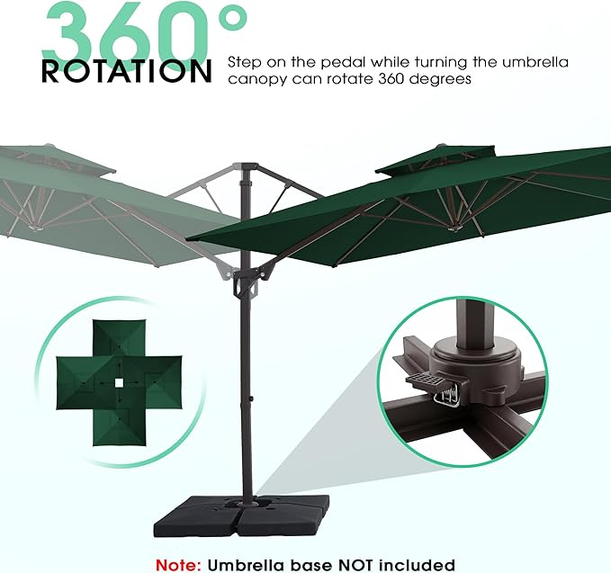 JEAREY 10ft 2-Tier Cantilever Patio Umbrella, Large Square Outdoor Offset Umbrella with Double Top Vent and 360-degree Rotation for Garden, Deck, Pool, Patio, Dark Green
