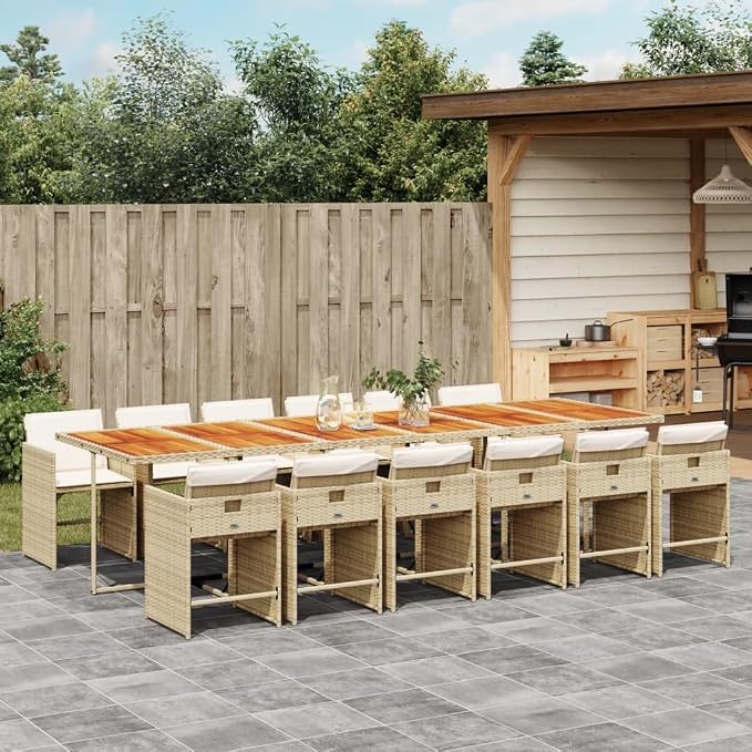 13 Piece Patio Dining Set with Cushions, Space Saving Rattan Cube Table and Chairs for Garden, Backyard, Deck, Beige