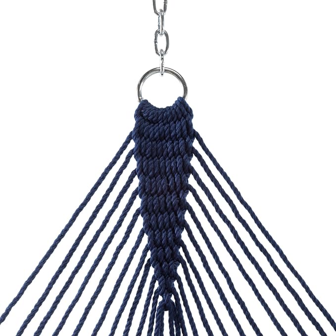 Hatteras Hammocks Executive Navy DuraCord Rope Hammock – 13 ft. x 65 in., 2-Person, 450 lb Capacity, Cumaru Spreader Bar, Zinc-Plated Hardware – Handcrafted in The USA
