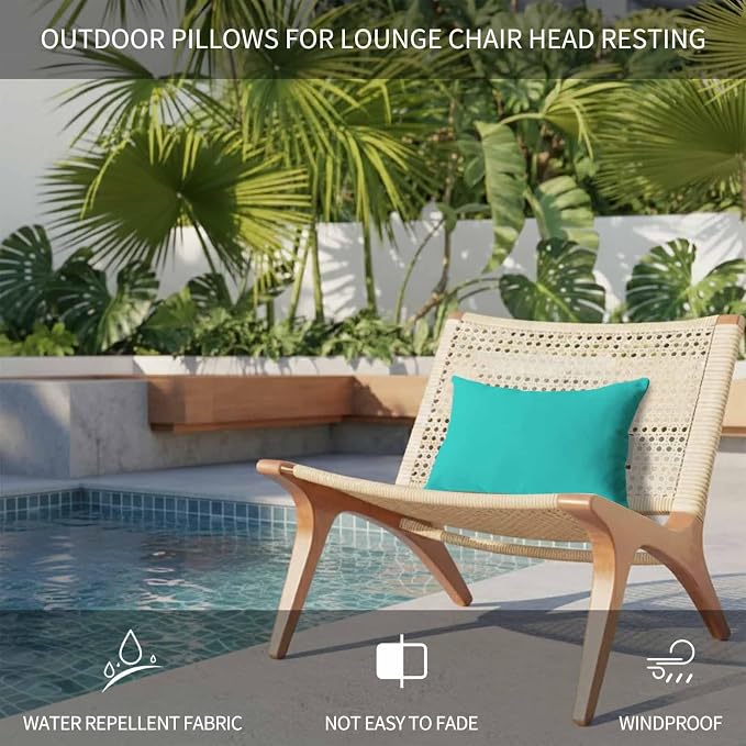 Turquoise Outdoor Lumbar Pillow 11x16 Inch, Farmhouse Solid Teal Color Modern Art Waterproof Throw Pillow Covers with Insert, Decorative Chair Cushions for Patio Garden Recliner