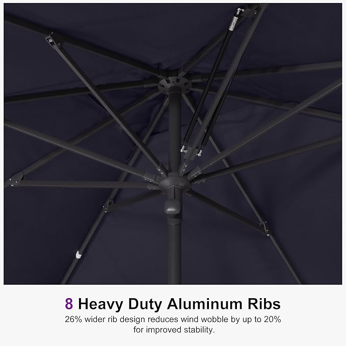 PURPLE LEAF 11' x 8' Rectangular Semi-Auto Outdoor Patio Umbrella Aluminium Market Umbrella Table Sun Umbrella with 1.89" Rod and 8 Sturdy Ribs for Deck Lawn Pool Garden, Navy Blue