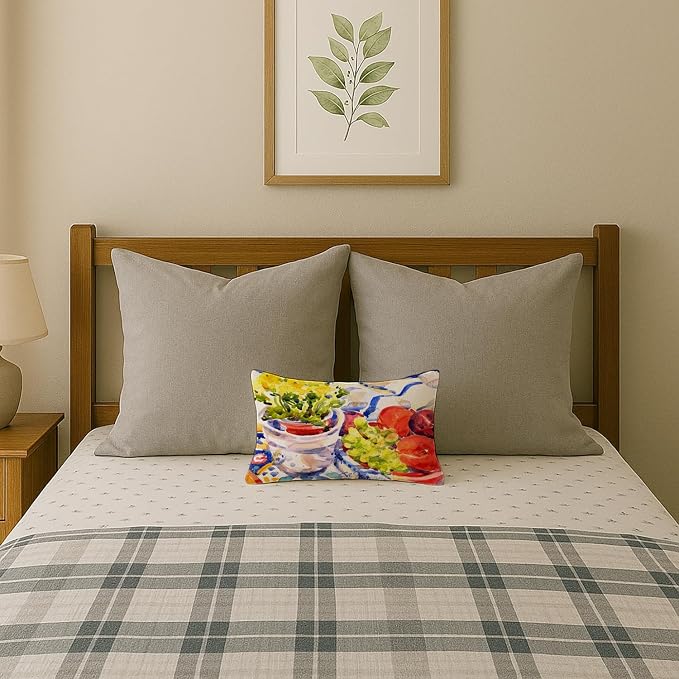 Caroline's Treasures 6037PW1216 Apples, Plums and Grapes with Flowers Canvas Fabric Decorative Pillow Machine Washable, Indoor Outdoor Decorative Pillow for Couch, Bed or Patio, 12HX16W