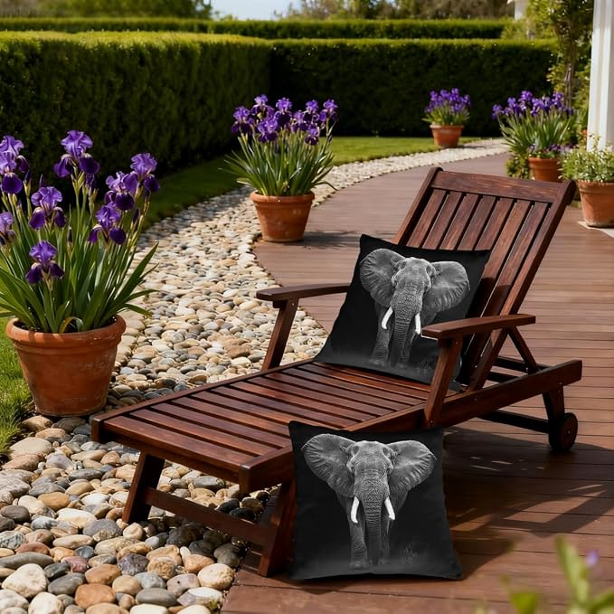 18x18 Inch Outdoor Pillow Covers Set of 2 Waterproof Throw Pillow Covers Decorative Couch Cushion Covers Black Elephant Square Pillowcases Protectors for Patio Garden Sofa
