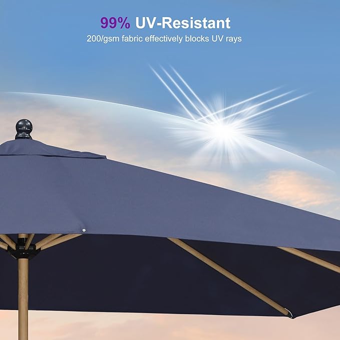 PURPLE LEAF 8' x 11.5' Patio Umbrella Outdoor Table Umbrella Rectangular Aluminum Market Umbrella with 8 Sturdy Ribs & Crank Outdoor Umbrellas for Garden Deck Patio, Navy Blue