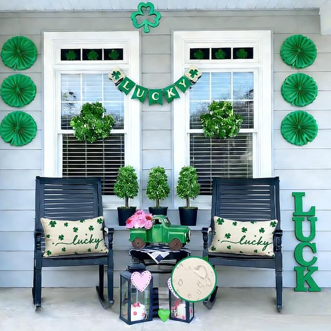 RABUSOFA St.Patricks Day Pillow Covers 12x20 Inch Indoor Outdoor Waterproof,Shamrock Decorations Holiday Spring Decorative Pillow Case Decor for Sofa Couch Patio