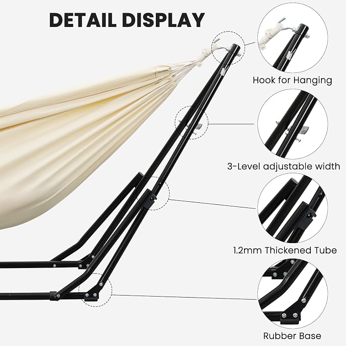 Hammock with Portable Steel Stand and Carrying Bag for Outside,Easy Set Up for Outdoor,Indoor,Backyard,Patio,Camping,Garden,Trip (White)