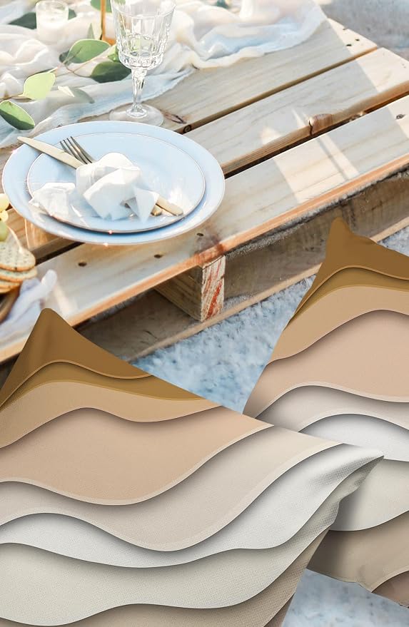 Outdoor Waterproof Pillow Covers for Patio Furniture Brown Modern Geometric Decorative Throw Pillow Cover Abstract Beach Wave Pillowcases Set of 2 Cushion Case for Sofa Couch 24 x 24 Inches