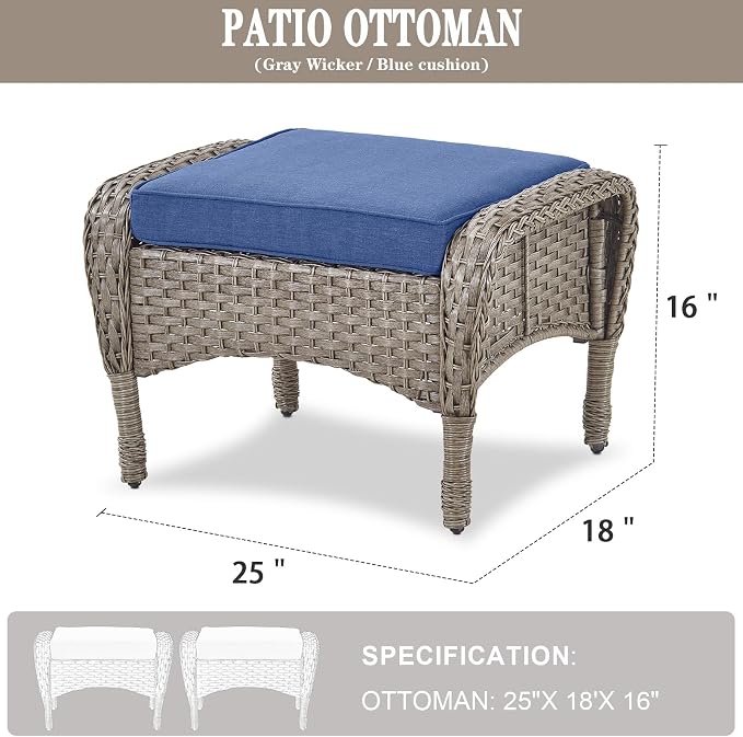 Belord Outdoor Ottomans for Patio Foot Rest - 25 Inch PE Wicker Foot Stool Set of 2 for Patio Furniture Sets,All Weather Rattan Ottoman for Balcony Deck Backyard Brown Gray