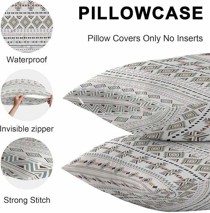 Sage Green Boho Outdoor Pillow Covers 18x18 Inch Throw Pillow Covers Set of 2 Waterproof Decorative Pillow Cases Vintage Ethnic Tribe Abstract Art Cushion Covers for Patio Furniture Garden Couch Sofa