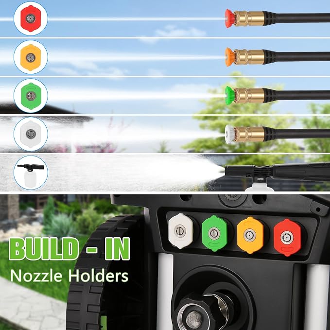 5000PSI 4.0GPM Heavy Duty Electric Pressure Washer with 33 FT Extension Hose, 4 QCNozzles and 500ml Foam Cannon for Cars/Fences/Driveways/Patios/Home Cleaning, Green