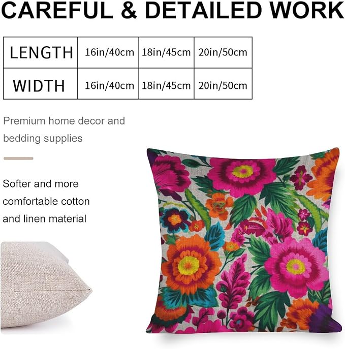 Large Couch Pillows Mexican Flowers Pillow Cases 20"x20" White Blue Grey Wideflowers Printed Pillow Cover Home Sofa Decor PillowcaseThrow Pillow Covers Decorative Outdoor Linen Pillow Covers