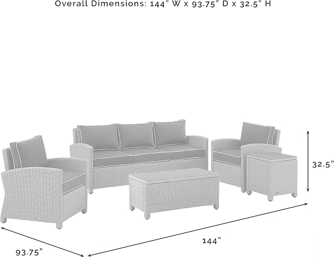 Crosley Furniture Bradenton 5-Piece Outdoor Sofa Patio Furniture Set, Wicker Conversation Sets for Porch, Brown with Gray Cushions