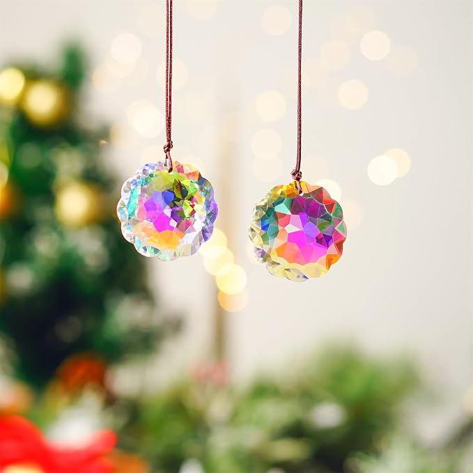 Set 2 Colorful Crystal Suncatcher Prisms Rainbow Sun Catcher Indoor Window | 45mm,Datura Shaped,Rainbow Maker,Hanging Crystals,Beads For Suncatcher,Glass Ornaments For Home Garden Tree,Gift For Sister