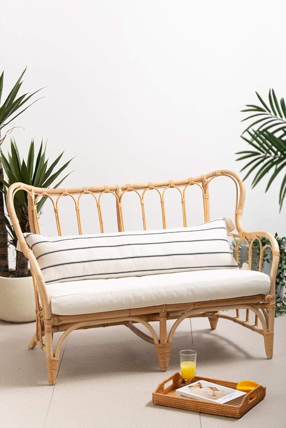 Hofdeco Premium Modern Boho Moroccan Indoor Outdoor Body Lumbar Pillow Cover ONLY for Bed, Backyard, Couch, Sofa, Black White Stripe Tassels, 12"x40"