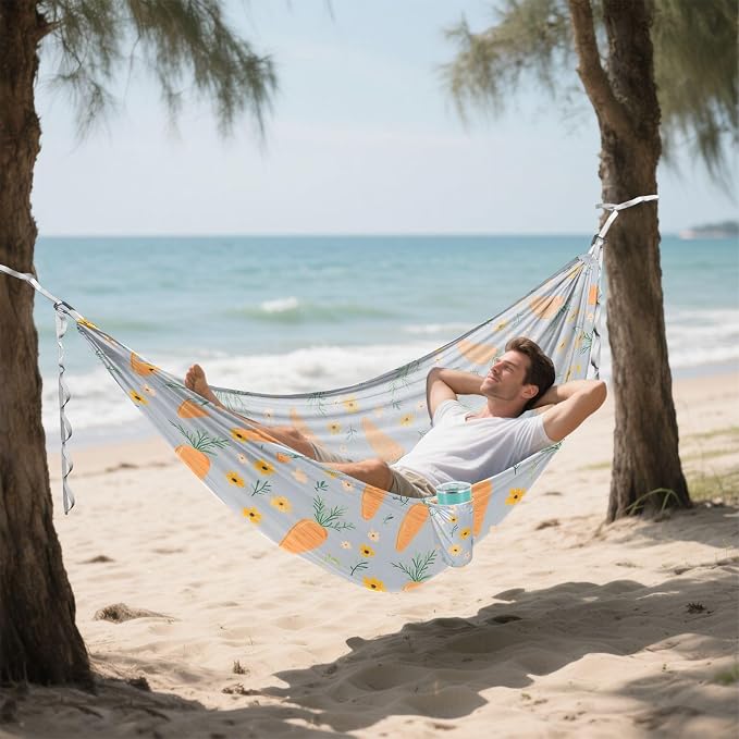 Camping Hammock Outdoor Hammocks for Outside Carrots Flower Beach Trees Portable Lightweight with Pockets Tree Straps Indoor