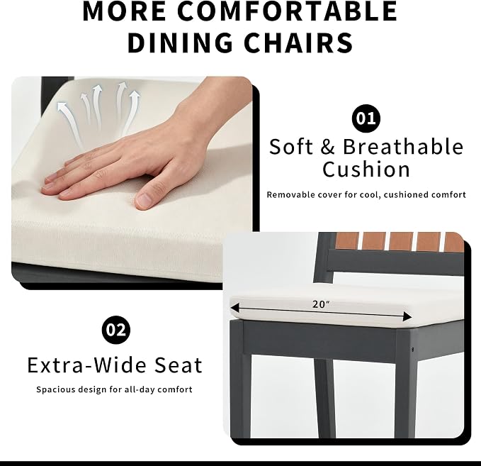 OTSUN Outdoor Dining Chairs, All-Weather HDPE Patio Armless Chairs with Cushion, Suitable Outdoor Dining Table