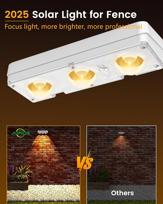 JOFIOS Solar Fence Lights Outdoor Waterproof Led, 1300mAh,16pack,6 inch Solar Lights for Fence with Warm White & RGB 8 Colors,Outdoor Solar Lights for Patio, Backyard, Deck, Railing (White)