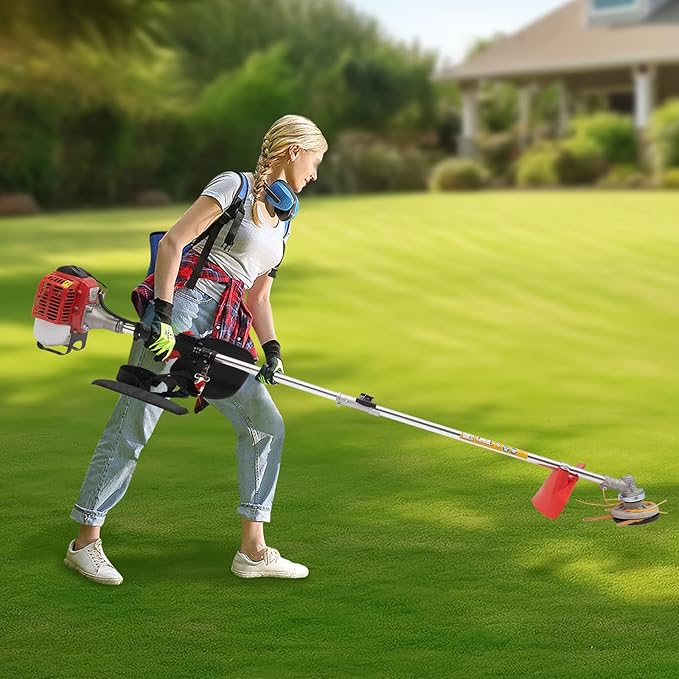 Brush Cutter, 2-Stroke 26CC 0.65KW Gas Lawn Edger Single Cylinder Air Cooled Weed Wacker Multifunction Weed Eater Aluminum Alloy Gas Powered Weed Trimmer Garden Trimmer w/0.264 Gal Fuel Tank Capacity