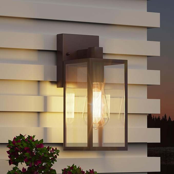 WIHTU Outdoor Front Porch Light Wall Mount, Exterior Lighting Fixtures | 10.65inch, Anti-Rust Metal Frame, Tempered Glass, E26 Base, Waterproof, Easy Install, Wall Sconce for Patio, Garage, Entryway