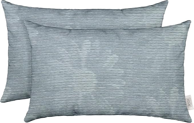 RSH DECOR: Sunbrella Jumbo Lumbar Pillows Set of 2 | 26" x 16" | Water and Fade-Resistant Performance Fabric | Outdoor Pillow Covers with Down-Alternative Inserts | Made in USA (Bisbee Daisy Sky)
