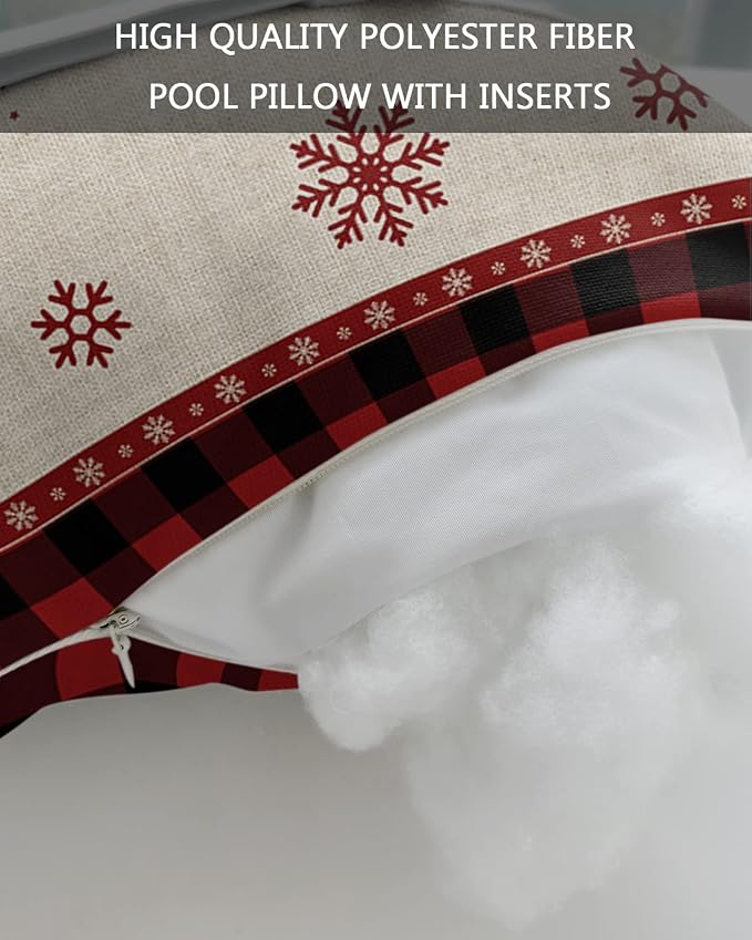 Outdoor Pillows Covers with Inserts Christmas Elk Snowflake Red Black Buffalo Plaid Waterproof Pillow with Adjustable Strap Throw Pillows for Patio Furniture Recliner Lounge Chair, 11x16 inch, 1PCS