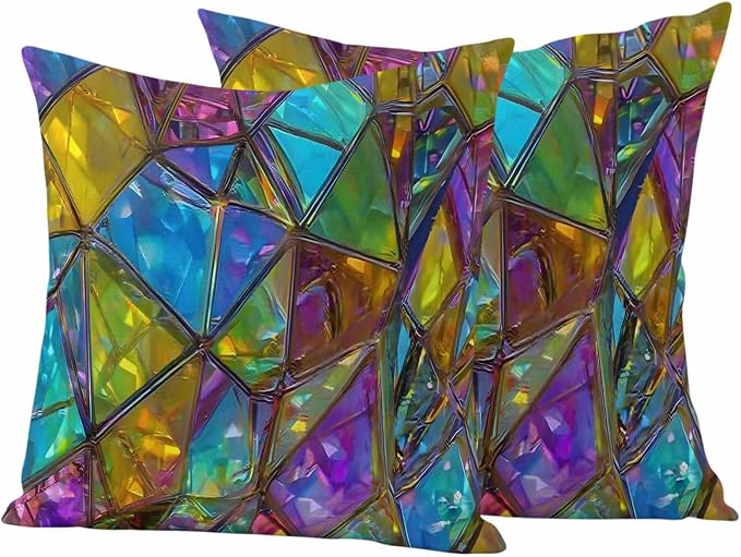 Abstract Geometric Outdoor Waterproof Pillow Covers Set of 2, Rainbow Gradient Crystal Color Blocks Modern Pillowcase Decorative Throw Cushion Cases for Patio Garden Couch 26 x 26 Inches