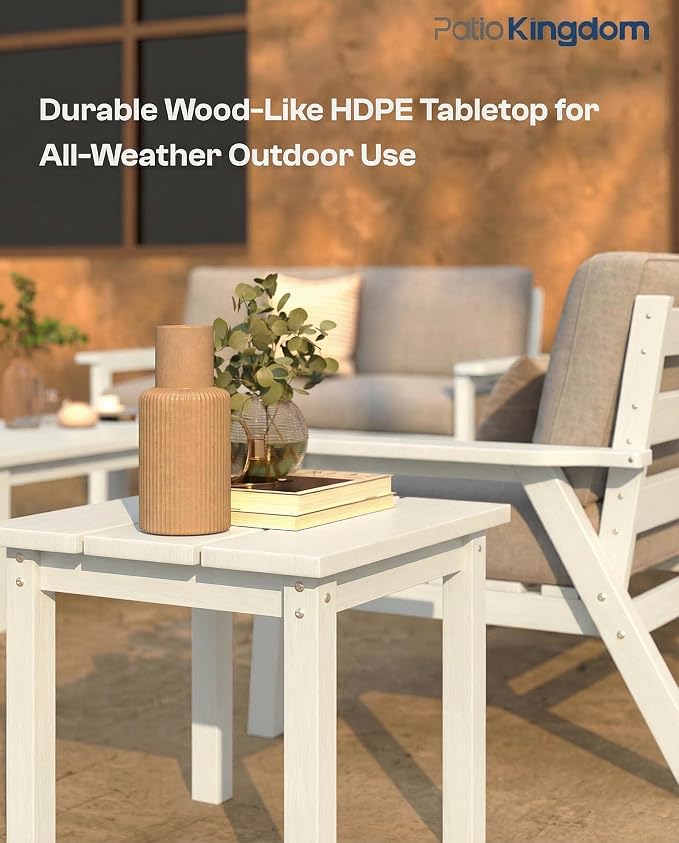 Patio Furniture Set 2 Seats, HDPE Outdoor Sectional with Gray Washable Thick Cushions, Coffee Table, Patio Conversation Sets for Lawn, Garden, Porch, Balcony, Deck (White Frame)