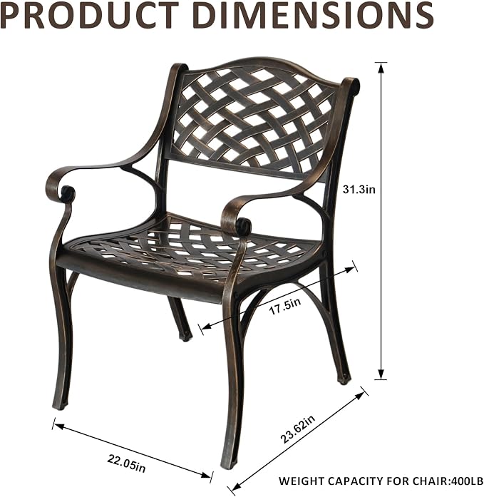 Patio Dinning Set Weather Resistant Cast Aluminum Patio Furniture Set with Umbrella Hole, Bistro Dining Set for Garden (42" x 42" Table D and 4 Chairs Bronze, 5 Pieces)