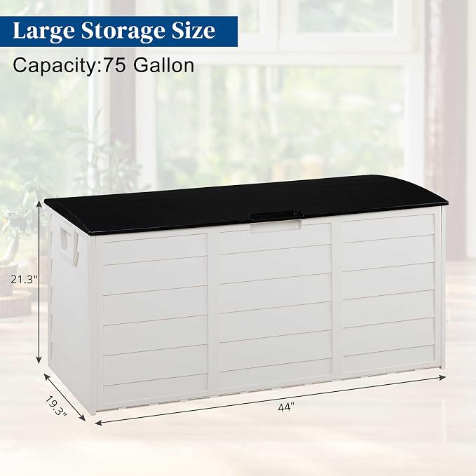 75 Gal Plastic Storage Chest with Smooth-Rolling Wheels, All-Weather Garage Organizer for Gardening Tools, Seasonal Decor, Pet Supplies, Easy Assembly, Outdoor Storage Container Deck Box, No Padlock