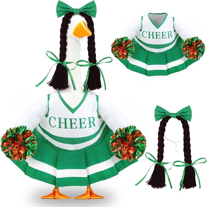 Celltestria Cheerleader Goose Outfits Cheerleading Porch Goose Costume Green Goose Clothes for 23" Geese Outdoor Patio Yard Lawn Garden Art Decoration
