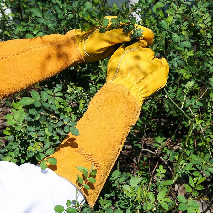 Acdyion Thorn Proof Gardening Gloves for Men & Women,yellow,XL | Long Puncture-resistant Cowhide Leather Gauntlets for Rose Pruning, Cacti, and Yard Work