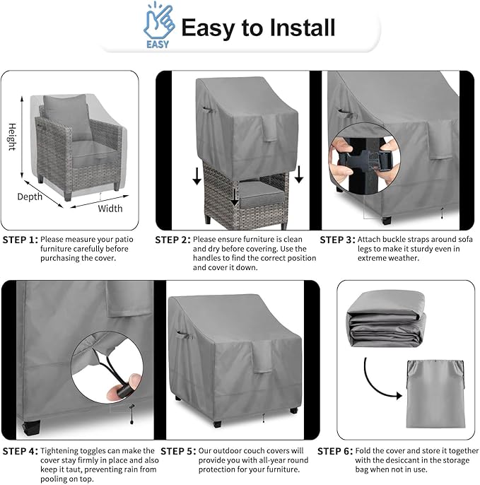 OutdoorLines Outdoor Waterproof Furniture Chair Cover - UV-Resistant Patio Lawn Chair Covers for Outdoor Furniture Windproof Heavy Duty Chair Covering, 2 Packs, 28Wx30Dx31H Inches, Grey