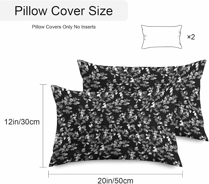 Black Botanical Outdoor Pillow Covers 20x12 Inch Lumbar Pillow Covers Set of 2 Waterproof Decorative Throw Pillow Cases Pastoral Spring Floral Classic Black Cushion Covers for Patio Furniture Garden