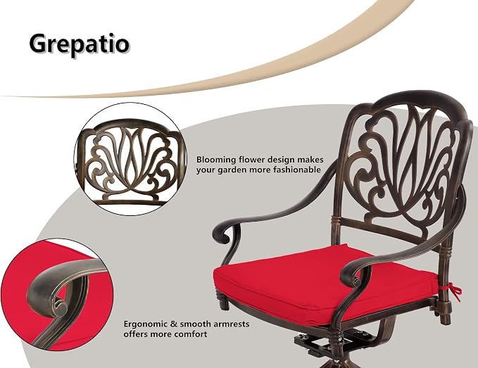 Grepatio 9 Piece Cast Aluminum Outdoor Dining Set, Patio Furniture Set with 2“ Umbrella Hole and 8 Swivel Chairs with Cushions, Patio Dining Furniture Set for Porch Poolside Garden (Red)