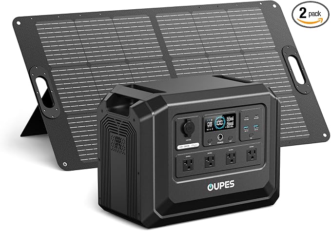 OUPES 2000W Solar Generator Mega 1 Lite with 100W Solar Panel, 1024Wh LiFePO4 Portable Power Station, 0-100% AC Charge in 46 Mins, 140W PD, Solar Kit for Outdoor Camping, Hiking, Tailgating, Emergency