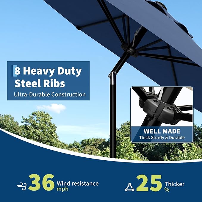 Garvee 9FT Patio Umbrella - Outdoor Table Umbrella with Smooth Crank Lift, Push Button Tilt and 8 Sturdy Ribs - Market Umbrella UV Protection Waterproof for Pool, Deck, Yard, Garden