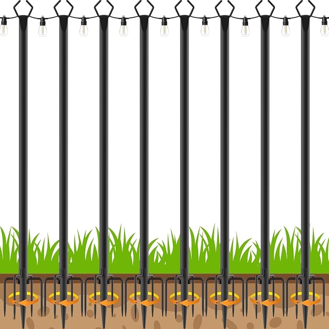 AILBTON 10Ft Exterior Light Poles 8 Pack, Durable Metal Light Posts for Outdoor Use, Equipped with Fixed Brackets for Yard, Terrace, Backyard and Garden Decor