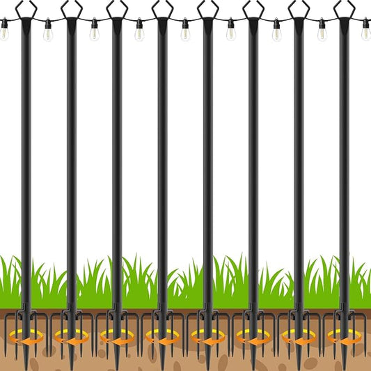 AILBTON 10Ft Exterior Light Poles 8 Pack, Durable Metal Light Posts for Outdoor Use, Equipped with Fixed Brackets for Yard, Terrace, Backyard and Garden Decor