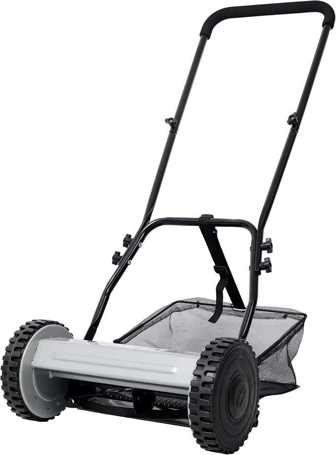 14-Inch 5-Blade Push Reel Lawn Mower with Grass Catcher Steel Gray,Eco-Friendly Manual Grass Cutter for Small to Medium Yards,Precision Cutting & Easy Maneuverability